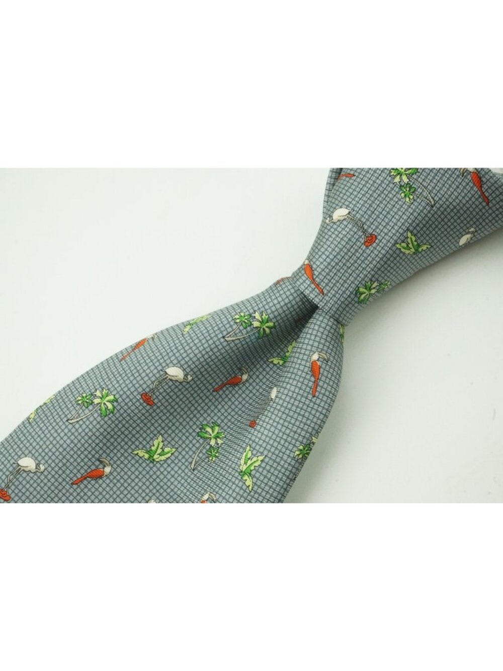 Mariano Rubinacci Gray Tropical Bird Silk Tie BRAND NEW